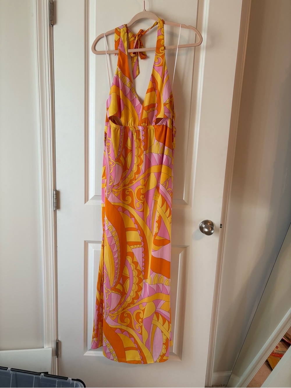 Show Me Your MuMu Halter Maxi Dress in Pink & Orange Swirl Print
